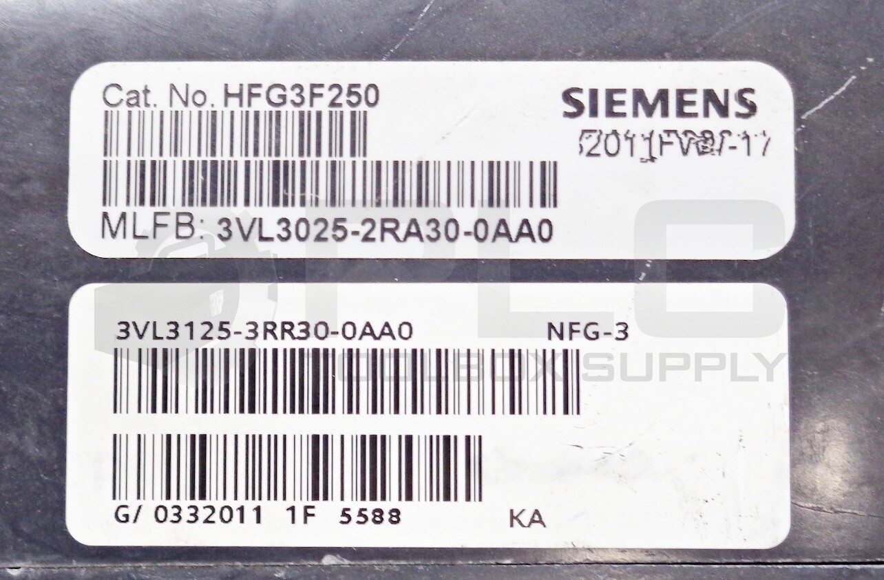 NEW SIEMENS HFG3F250 CIRCUIT BREAKER 3POLE 250AMP 480V CFT3B100