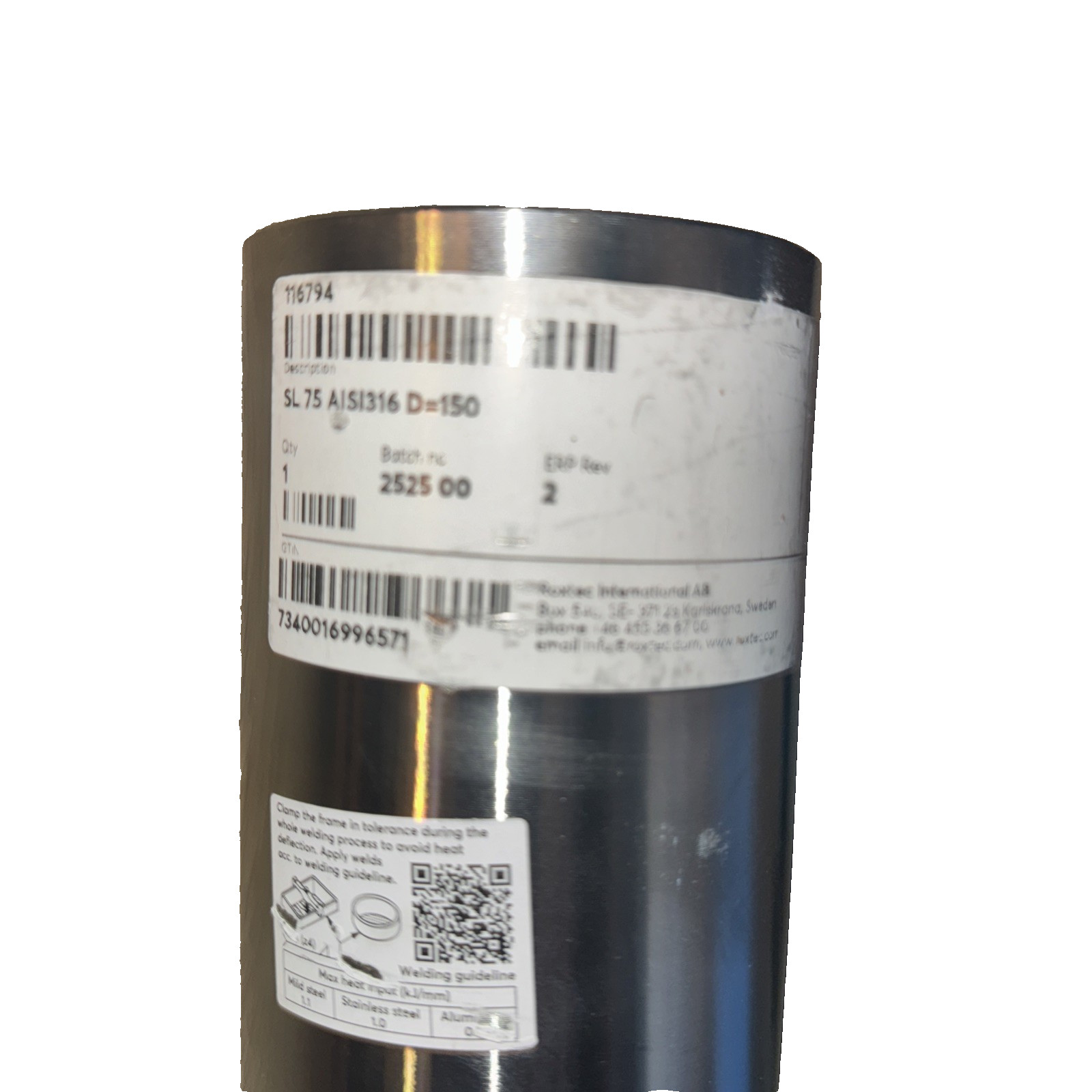 SL 75 AISI 316 Stainless Steel Pipe/Tube 150mm Diameter