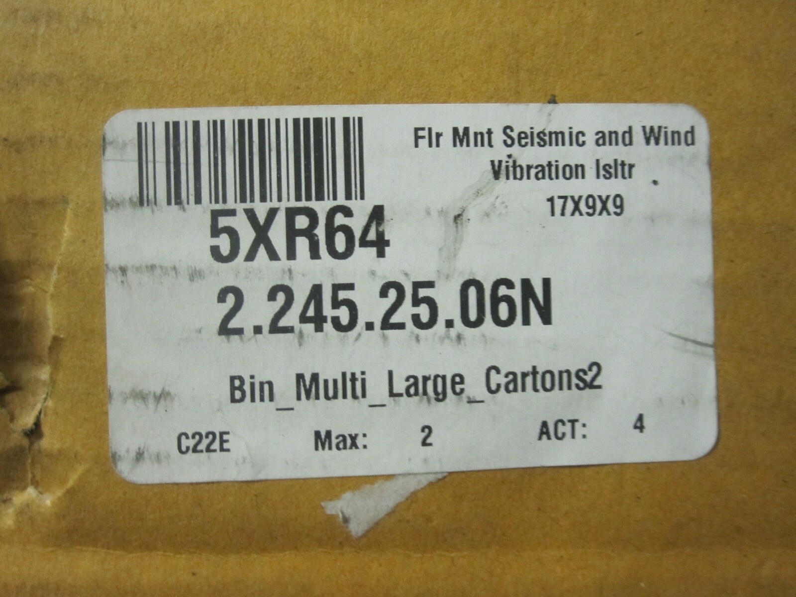 Floor Mount Seismic and Wind Vibration Isolator 4A2-012 / 5XR64 : 765 to 1020 lb