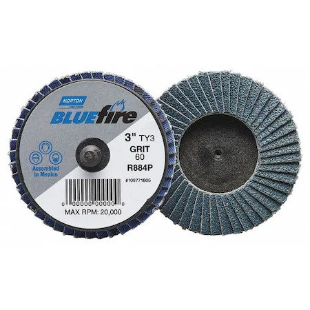 Norton Abrasives 77696090174 Flap Disc, Fine, Grit 120, Ty 3, 3In, Blfire
