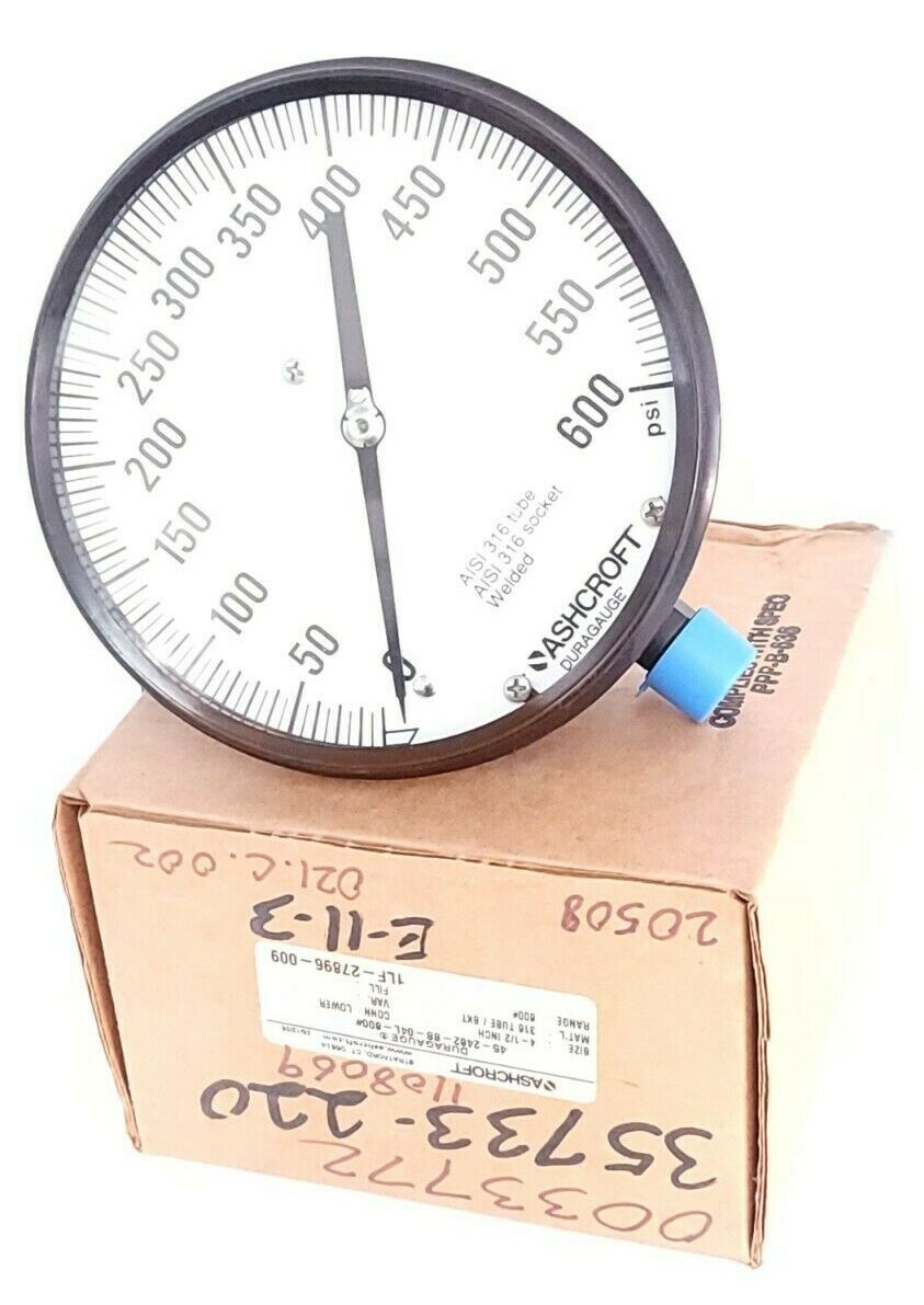 NIB ASHCROFT 45-2462-SS-04L-600# DURAGAUGE SIZE: 4-1/2” 452462SS04L RANGE: 600#