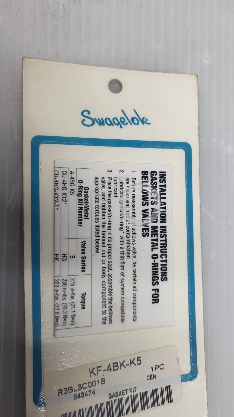 SWAGELOK GASKET KIT KF-4BK-K5 BIN#23