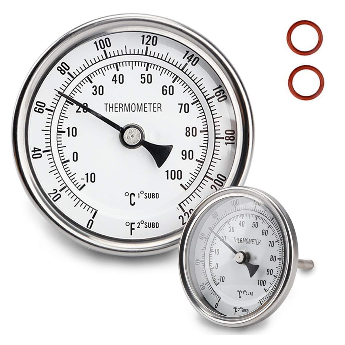 Stainless Steel Kettle Thermometer for Home Brewing, 1/2 NPT with Lock Nut & …