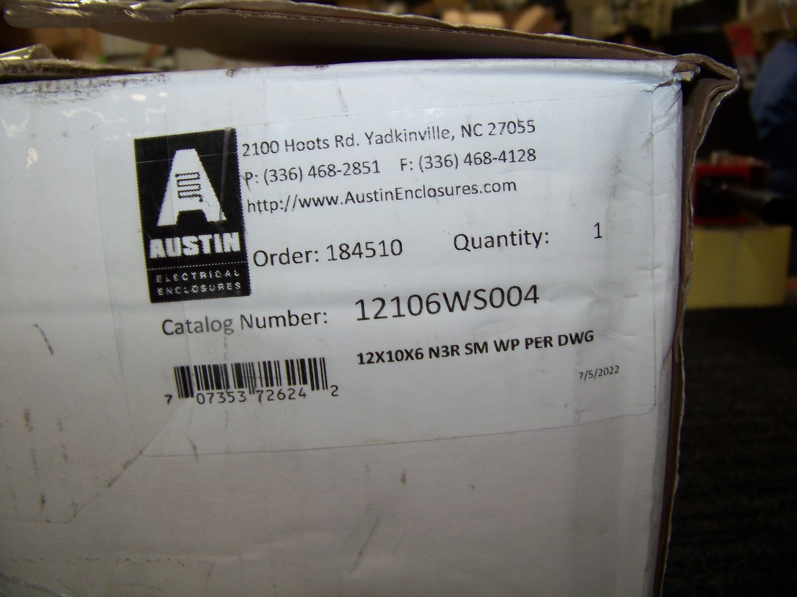 Austin Electrical Enclosure 12″ X 10″ X 6″ N3R SM WP PER DWG 12106WS004 New