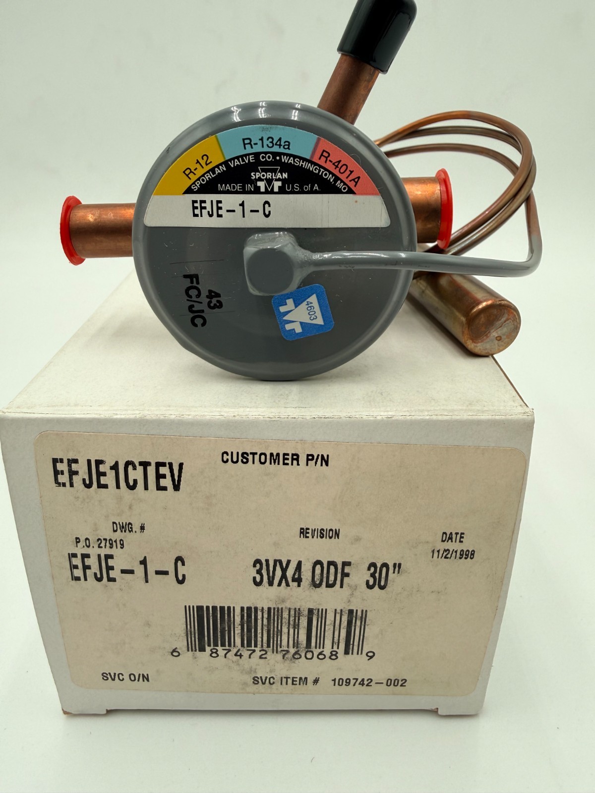 SPORLAN EXPANSION VALVE- EFJE-1-C -R-12 -R-134a-R-401A OEM PARTS NEW