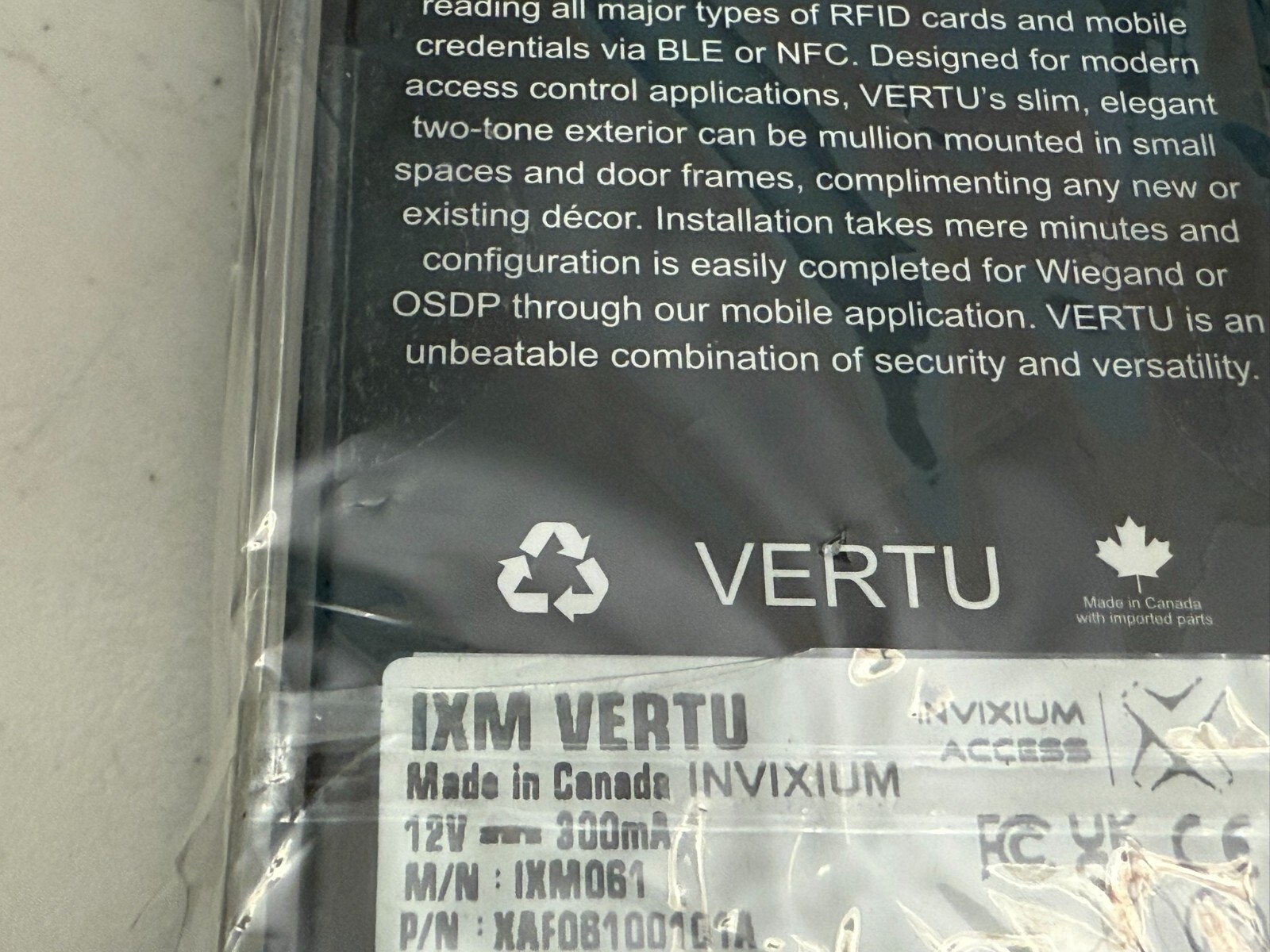 INVIXIUM IXM Vertu Touchless Access Control – Open Box