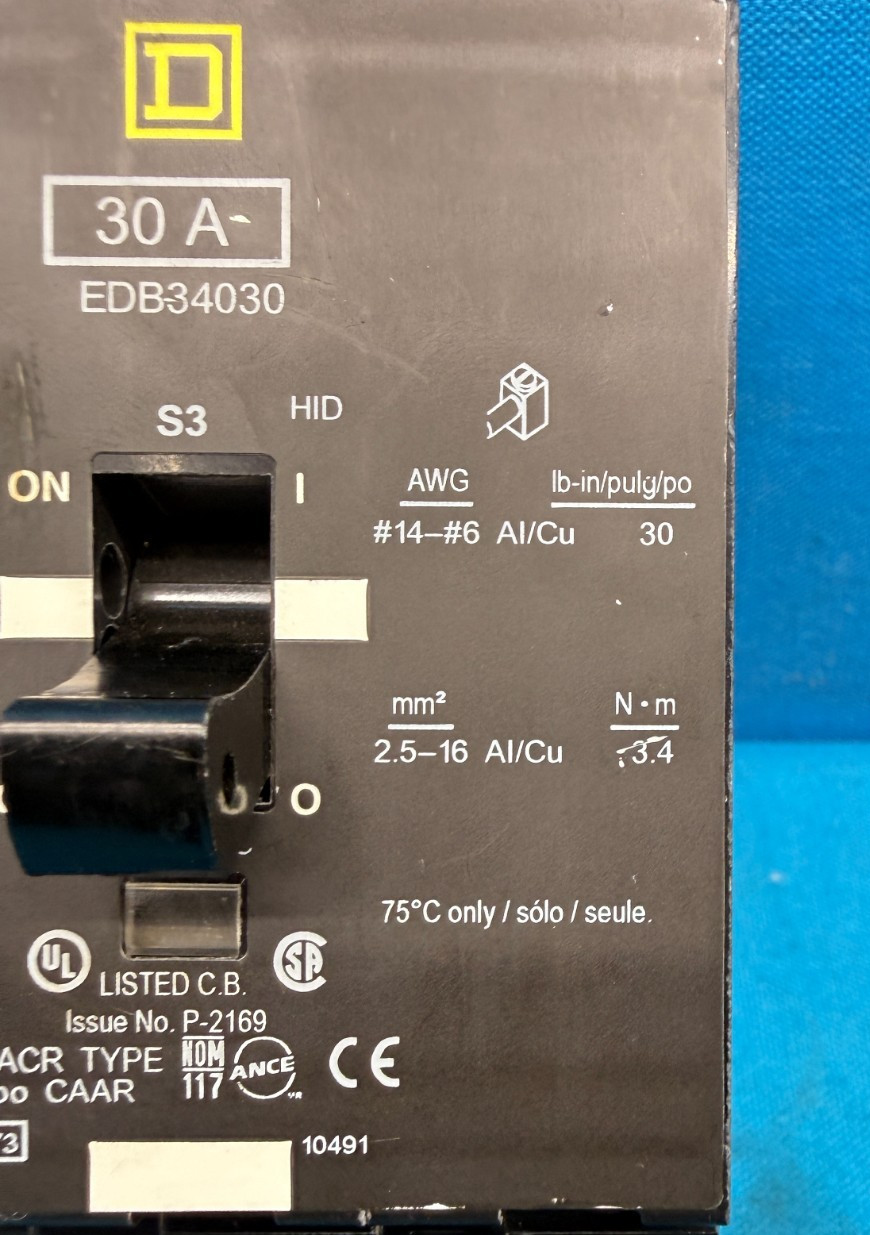 Square D EDB34030 Circuit Breaker 30A 3P 480Y/277V Bolt-On Schneider