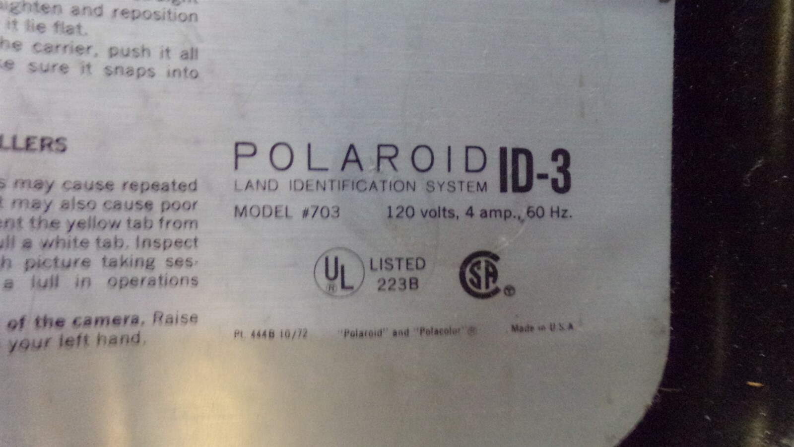 Polaroid ID-3 703 223B PT 444B 10/12 Land ID System in Case *FREE SHIPPING*