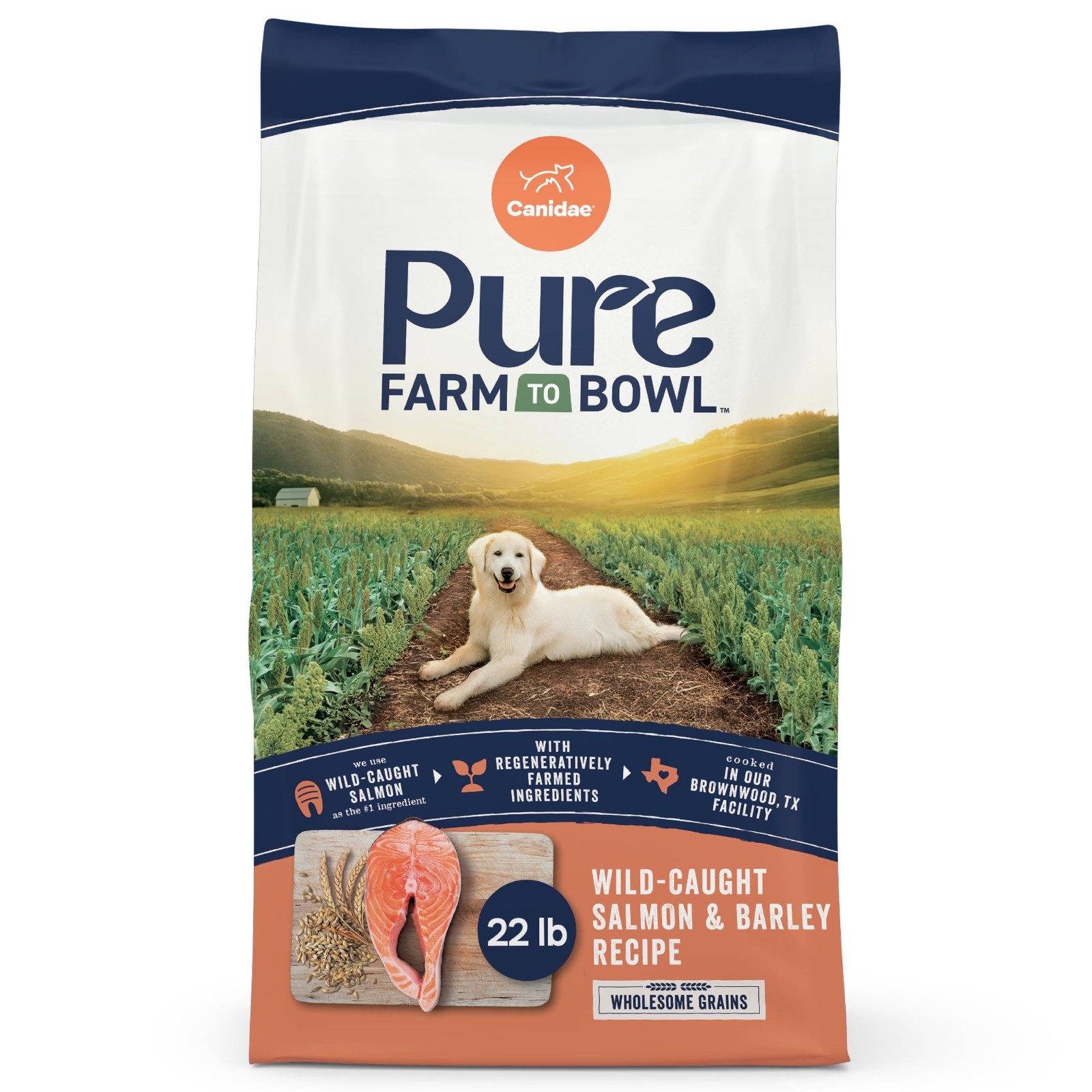 CANIDAE Pure Farm to Bowl Wild-Caught Salmon & Barley, Adult, Dry Dog Food, 22lb
