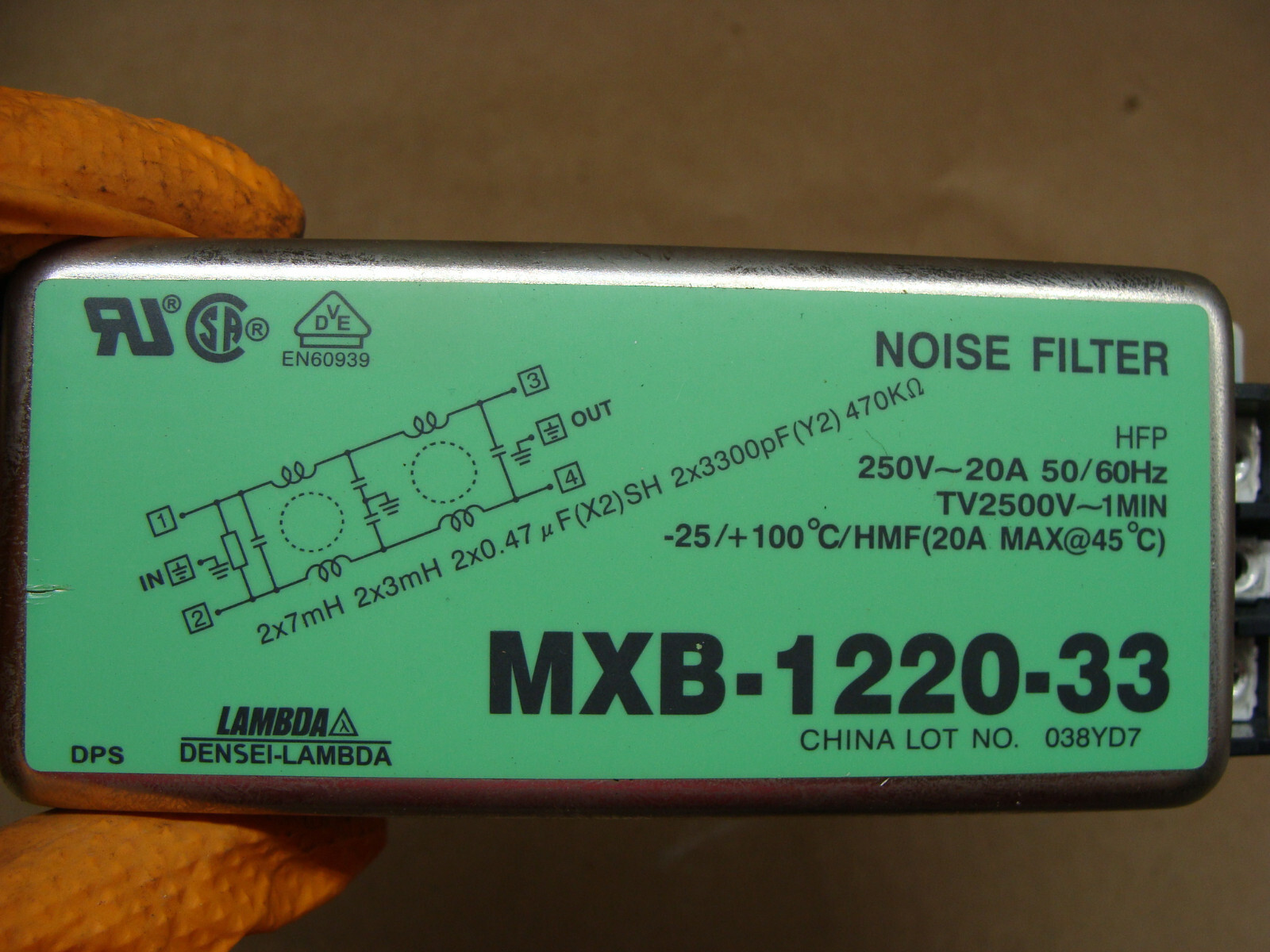 DENSEI-LAMBDA MXB-1220-33 NOISE FILTER 250V 20A 50/60Hz LOT OF 2