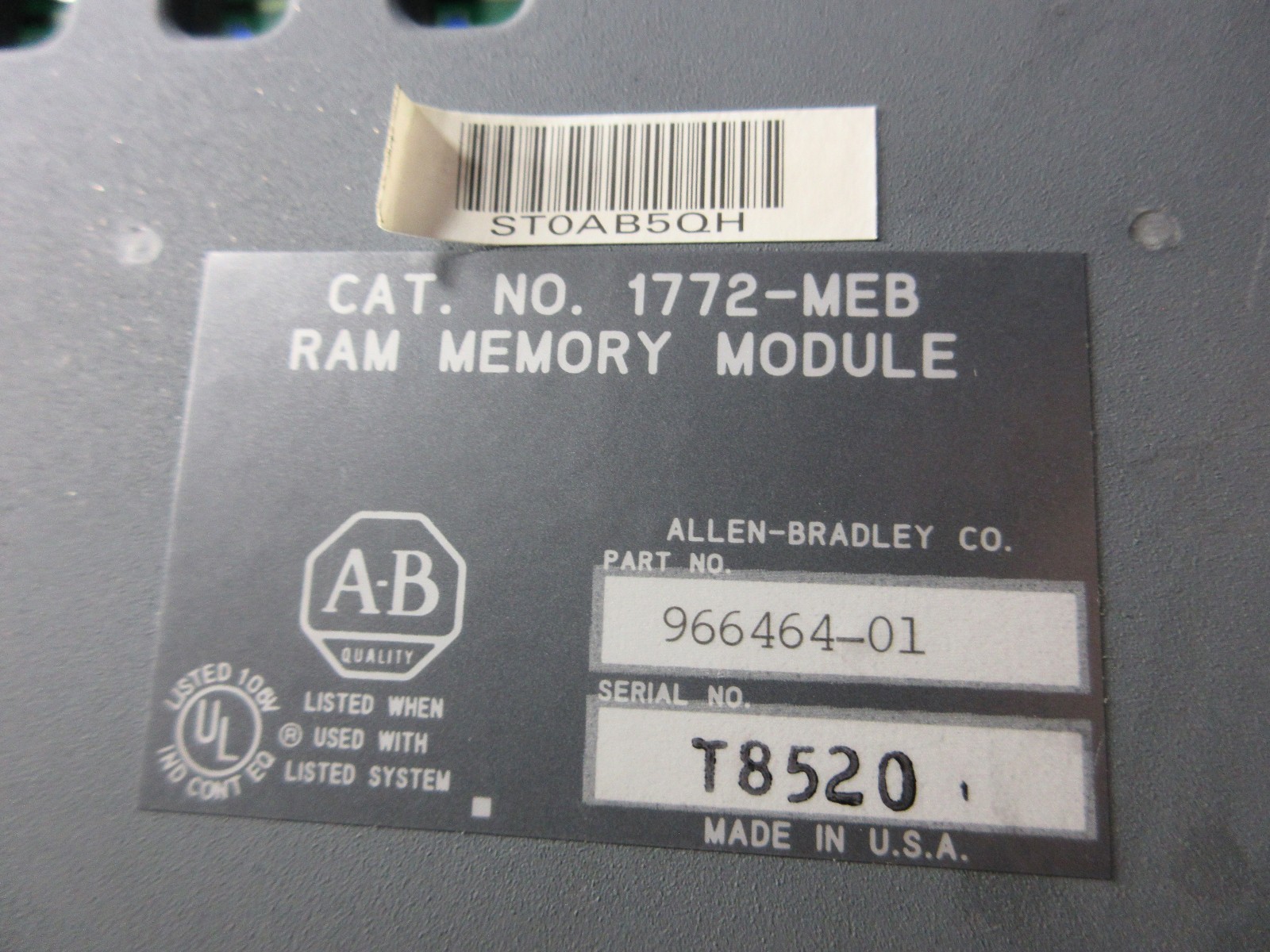ALLEN BRADLEY RAM MEMORY MODULE 1772-MEB 966464-01 T8520 960223 REV-E2 CNC