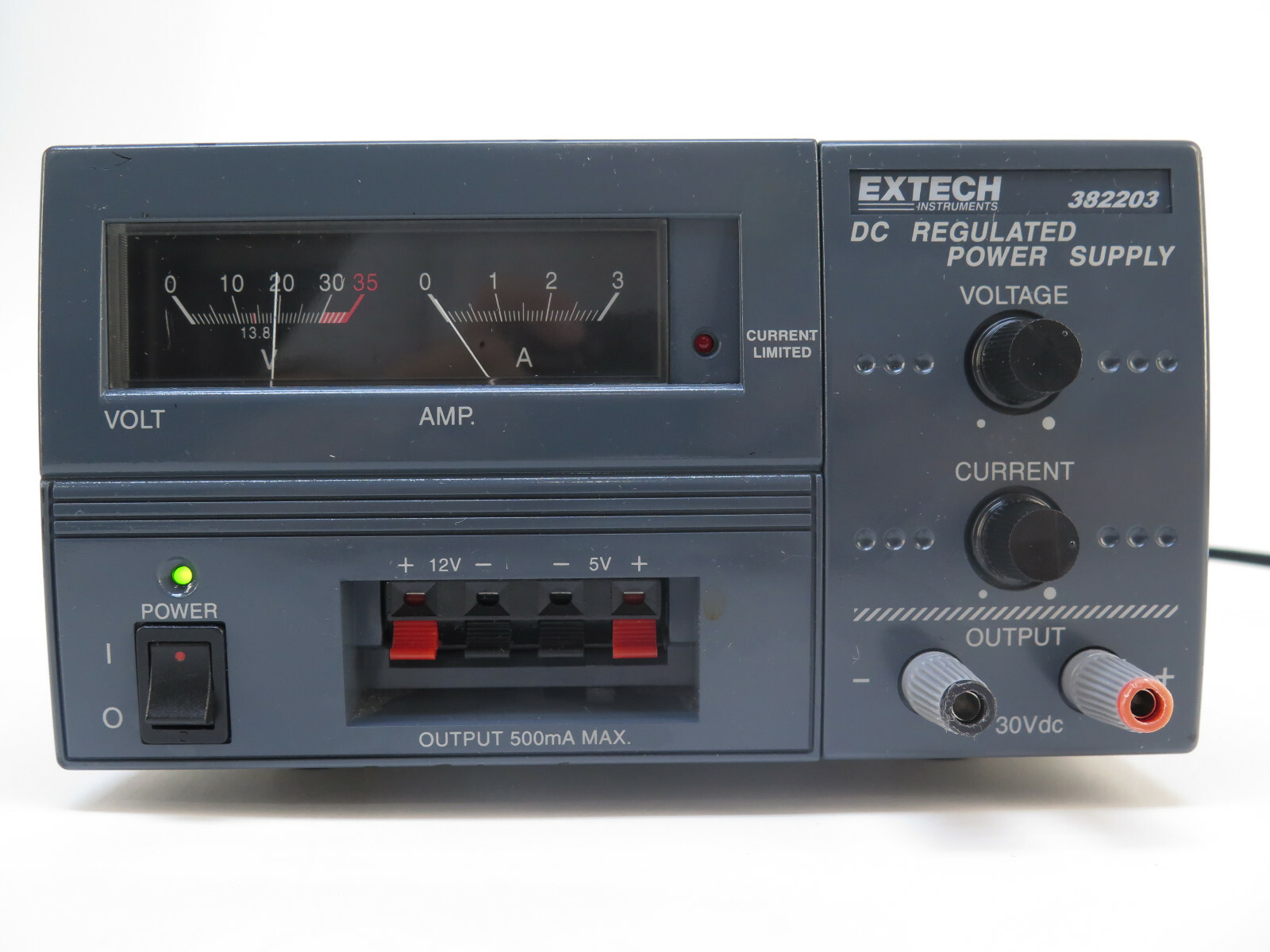 Extech 382203 DC Power Supply – 0-30VDC, 3A Triple Outlet Analog Power Supply