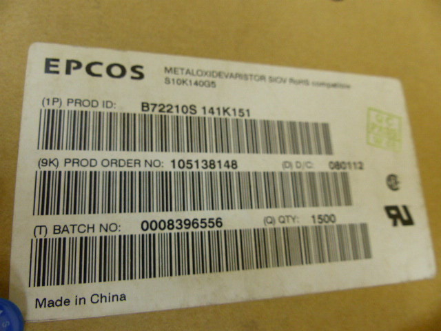 EPCOS B72210S141K151 Qty of 100 per Lot VARISTORE S10K140G5 NASTR; Var 140VAC 1