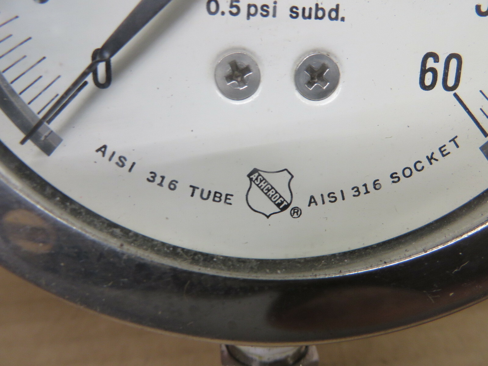PRESSURE GAUGE 0-60 PSI ashcroft brand AISI 316 TUBE-SOCKET