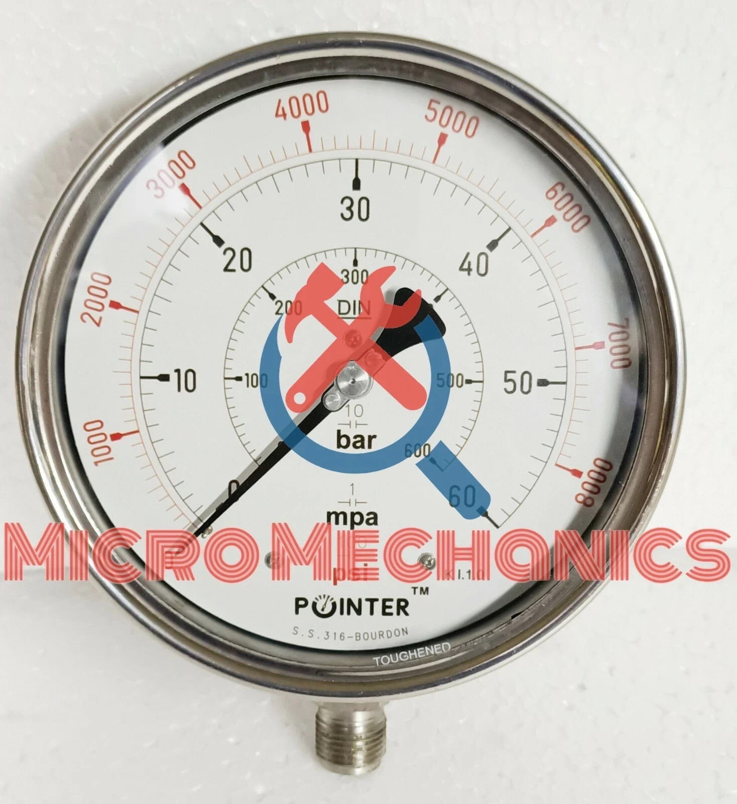 Diesel Injector Nozzle Tester Pressure Gauge Triple Scale 8000PSi 600 Bar 60 MPA
