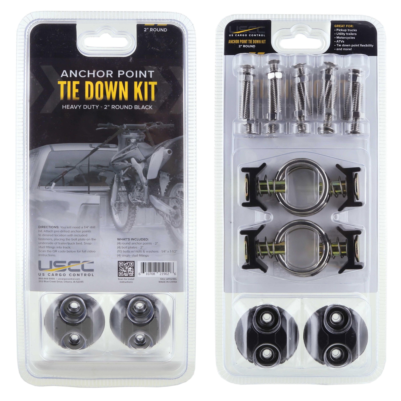 2″ Round Anchor Point Tie Down Kit – Black