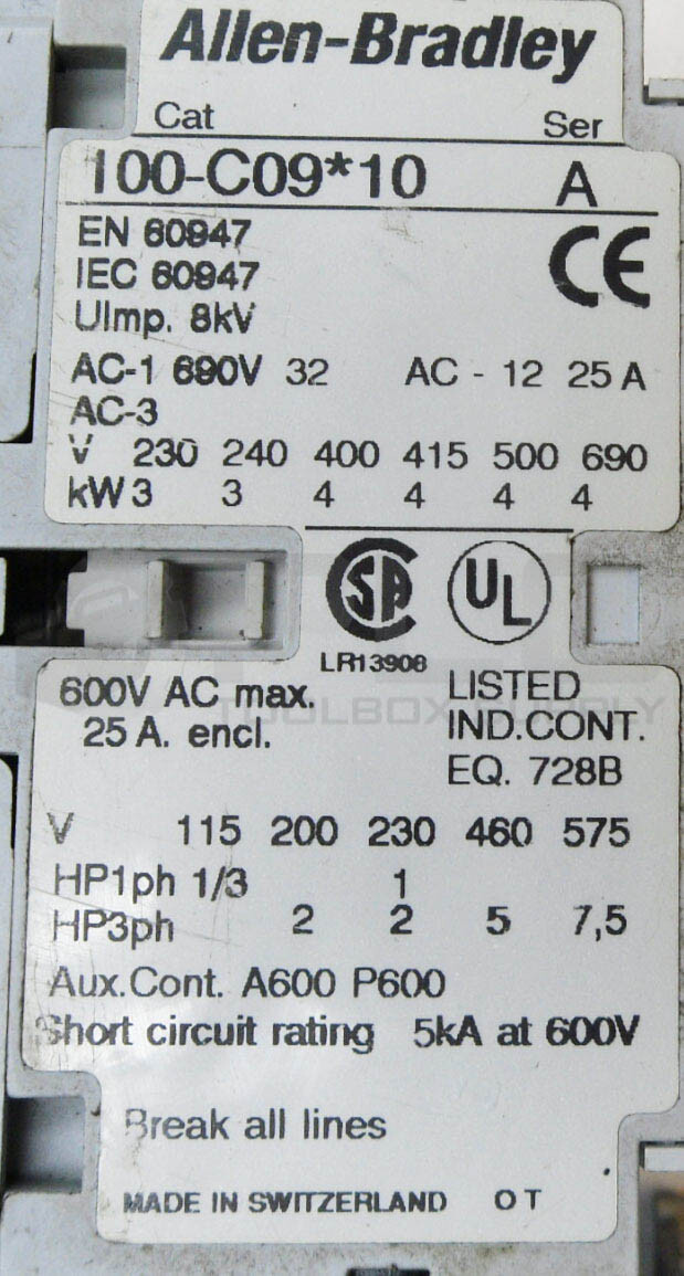ALLEN BRADLEY 193-EECB /C OVERLOAD RELAY 1.0-5.0A W/ 100-C09*10 /A CONTACTOR