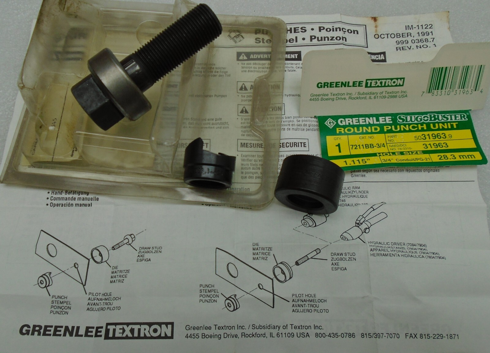 Greenlee 5031963.9 Round Punch Unit 50319639 #725B