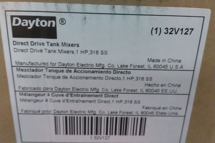 Dayton 32V127 1 HP 2,000 Max RPM 1/4 In NPT Air Inlet 36 In Shaft L Tank Mixer