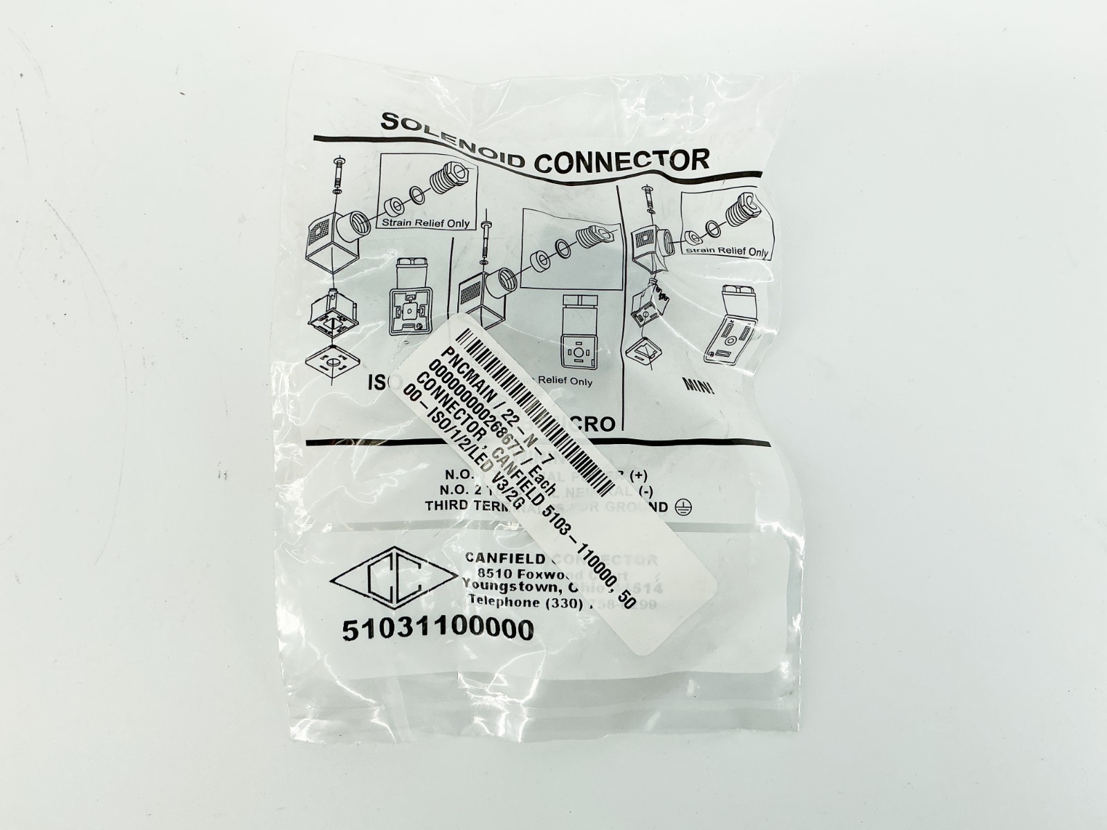 New Lot of 2 Canfield 51031100000 Solenoid Connector 6-48V 50/60Hz