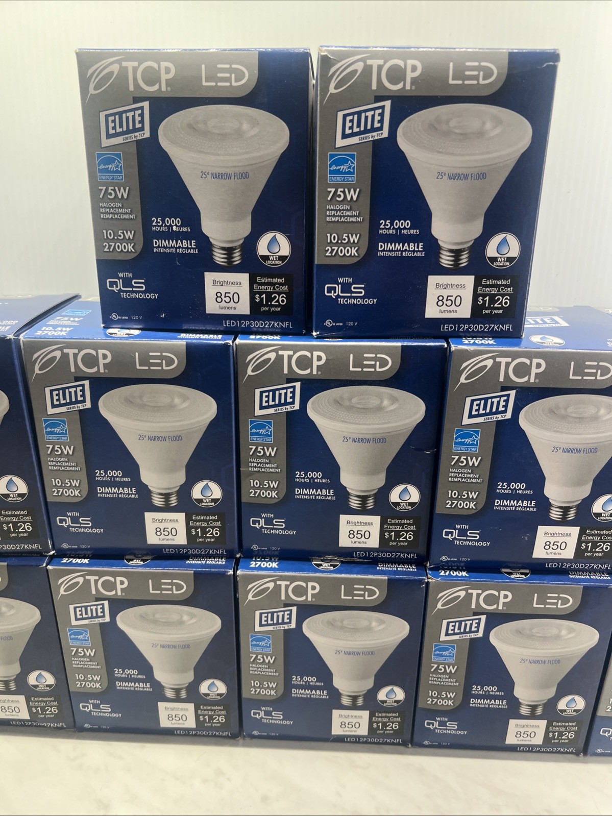 TCP Elite LED Lot of 12, 850 Lumens 10.5 2700K Dimmable Long Neck Lamp NIB