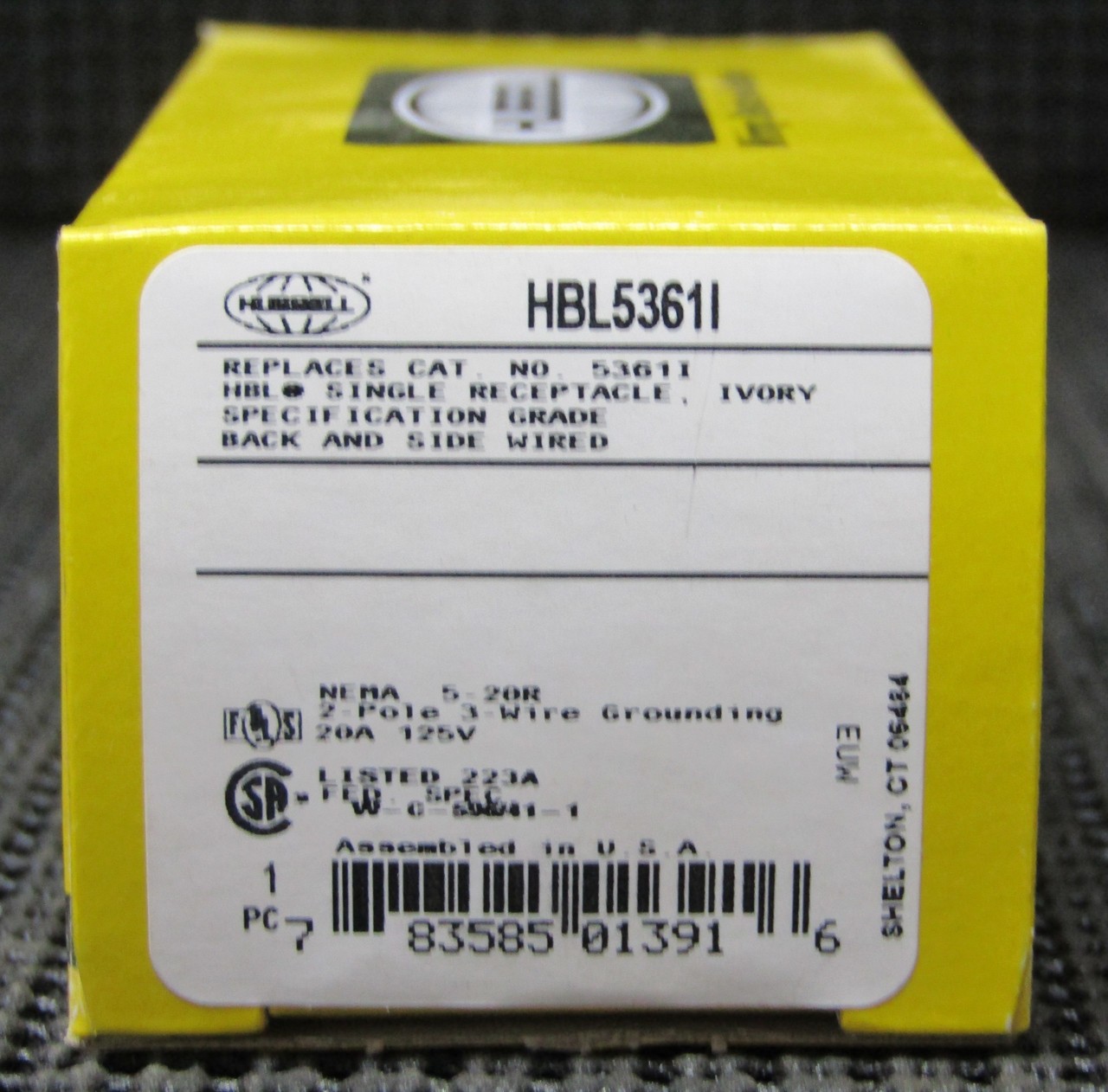 HUBBELL HBL5361I 20A 125V NEMA 5-20R 2P 3W GROUNDING SINGLE RECEPTACLE IVORY