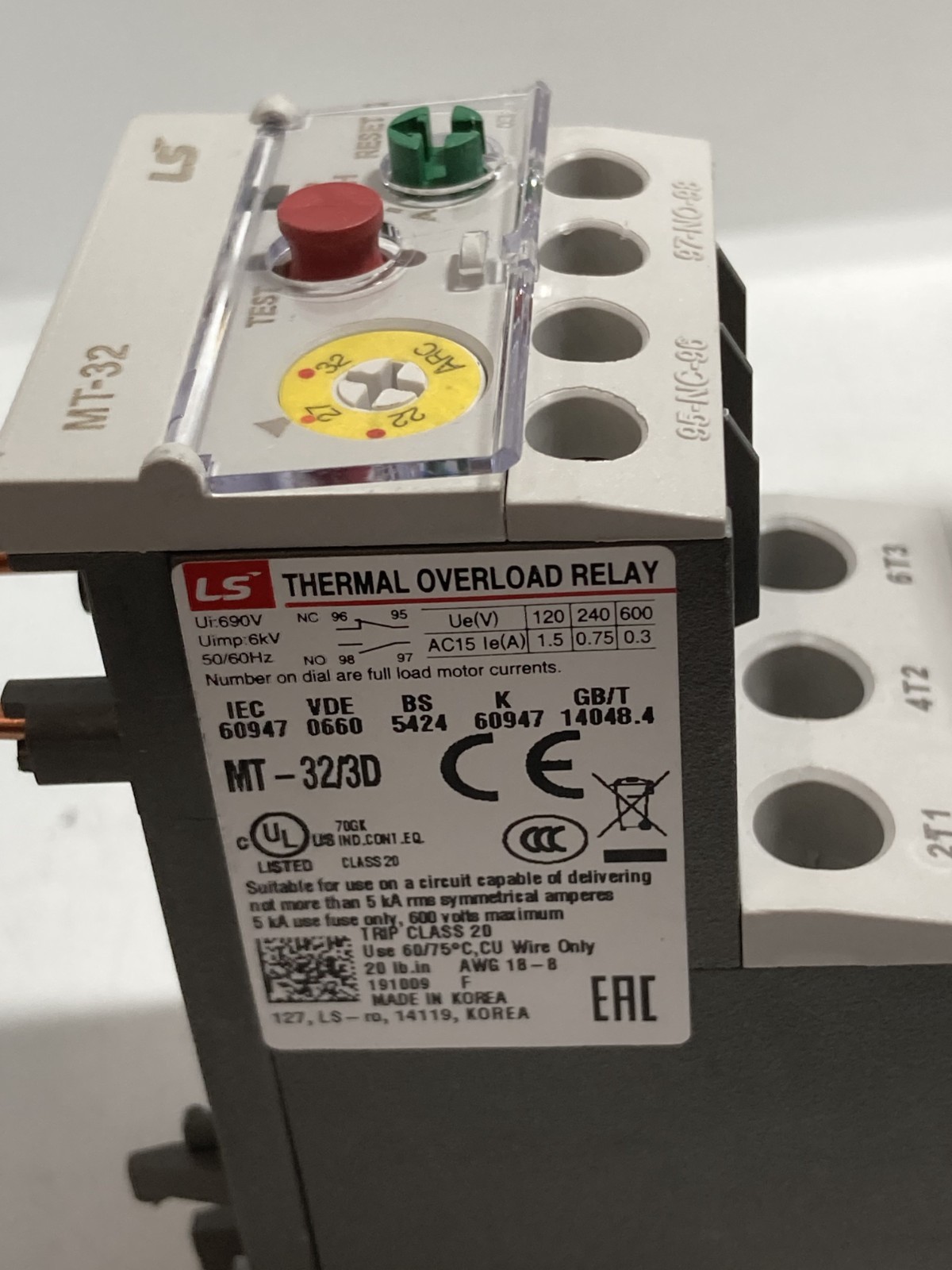 LS ELECTRIC MT-32/3D THERMAL OVERLOAD RELAY 27(22-32)A 50/60HZ NIB