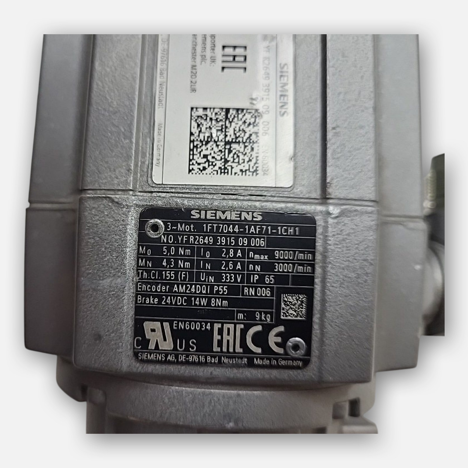 SIEMENS 1FT7044-1AF71-1CH1 SERVO MOTOR 2.6A 3000RPM 1.35KW