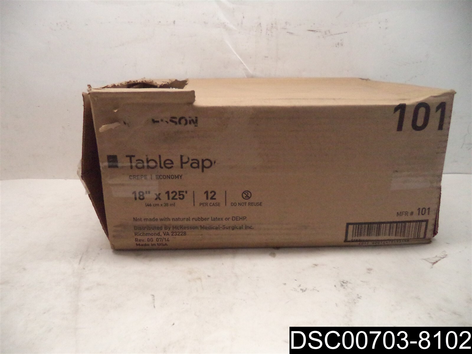 Qty= 12: McKesson Table Paper 18″ X 125′, White Crepe, #101