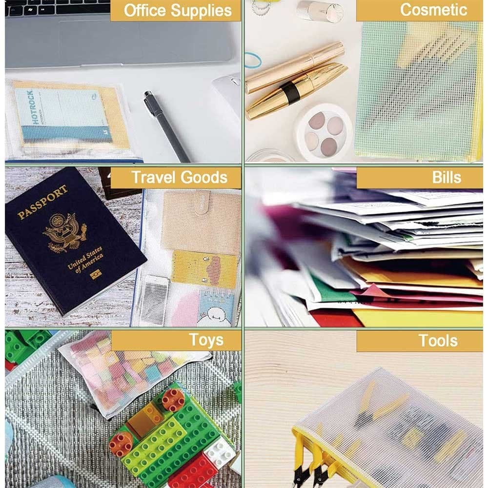 10 Pcs Mesh Zipper Pouch Document Bag, A6 Zip A6(9.3×4.3Inch), Multicolored