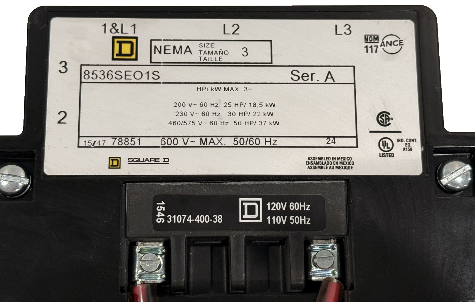 NEW SQUARE D 8536SEO1V02S STARTER SIZE 3 110/120V 50/60HZ