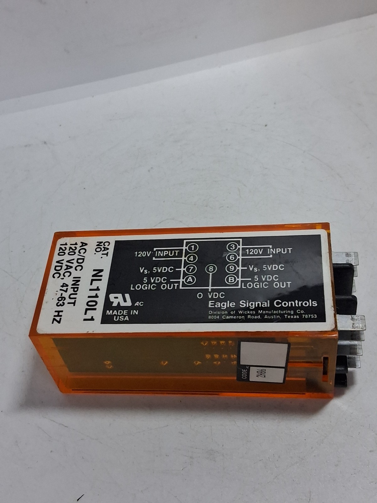 EAGLE SIGNAL NL110L1 PLC MODULE 120VAC/DC INPUT 5DC LOGIC OUT 47-63HZ 9 PIN
