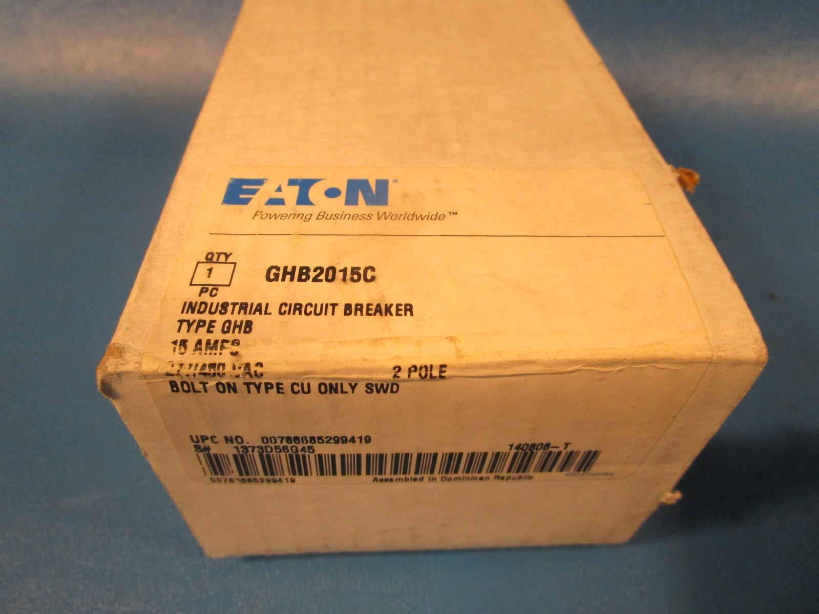 Eaton GHB2015C, Molded Case Breakers (MCCBs) GHB 2P 15A 277/480V 50/60Hz 2Ph G F