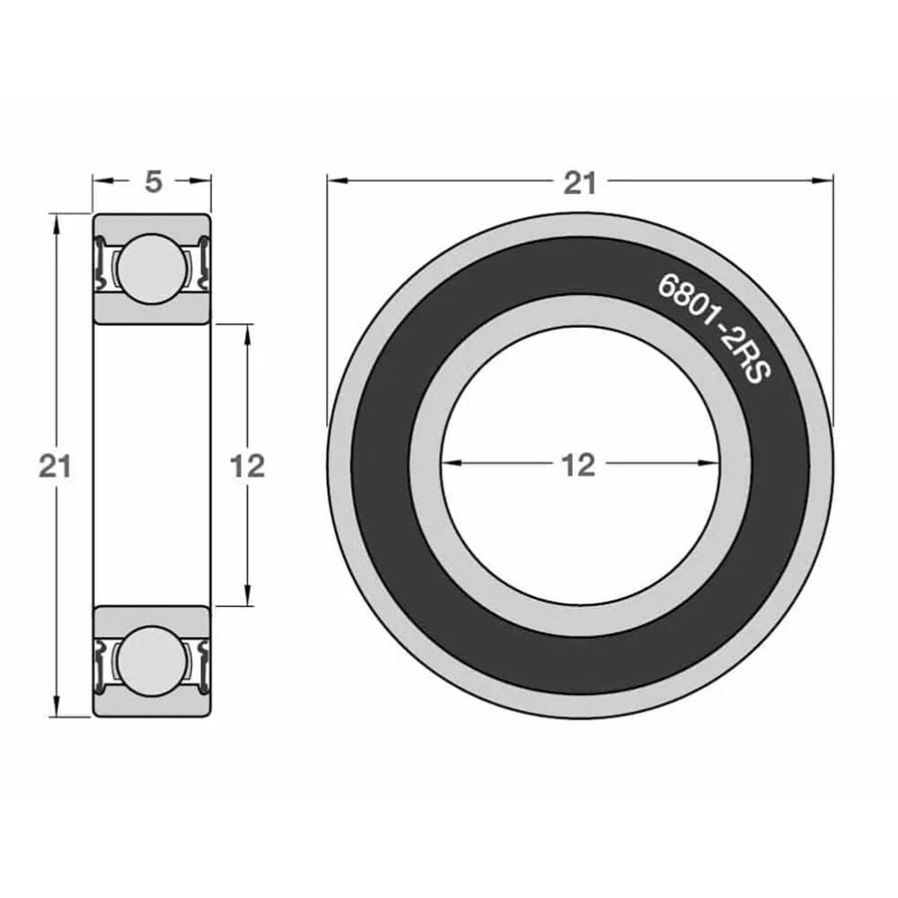 6801-2RS Sealed Ball Bearings (12x21x5mm) – 4 pack – Chrome Steel – ABEC-3