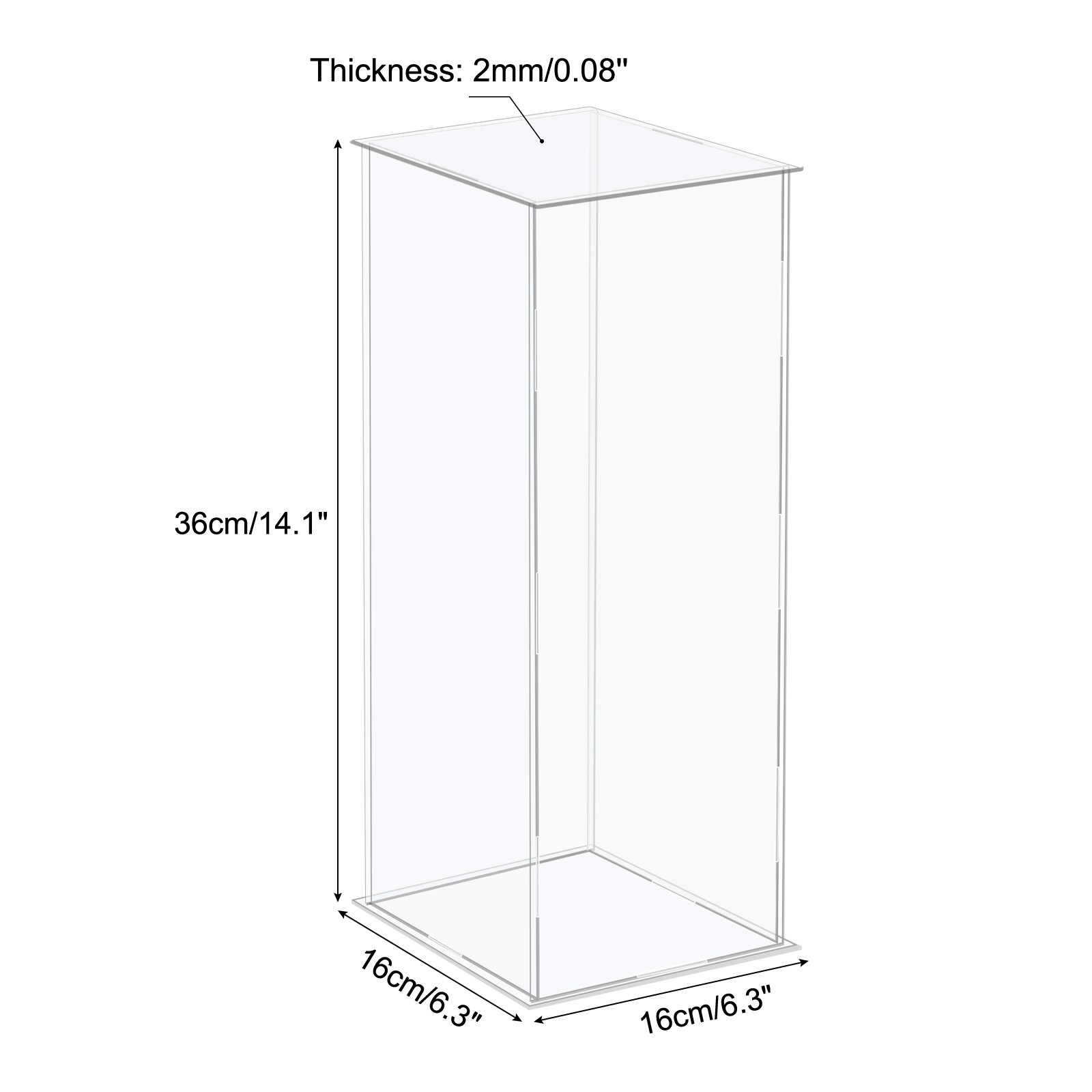 Acrylic Display Case Plastic Box Cube Storage Box Clear 16x16x36cm