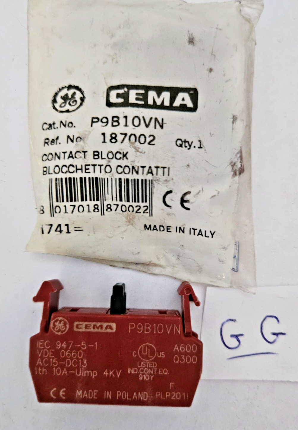 GE CEMA P9B10VN Contact Block 187002