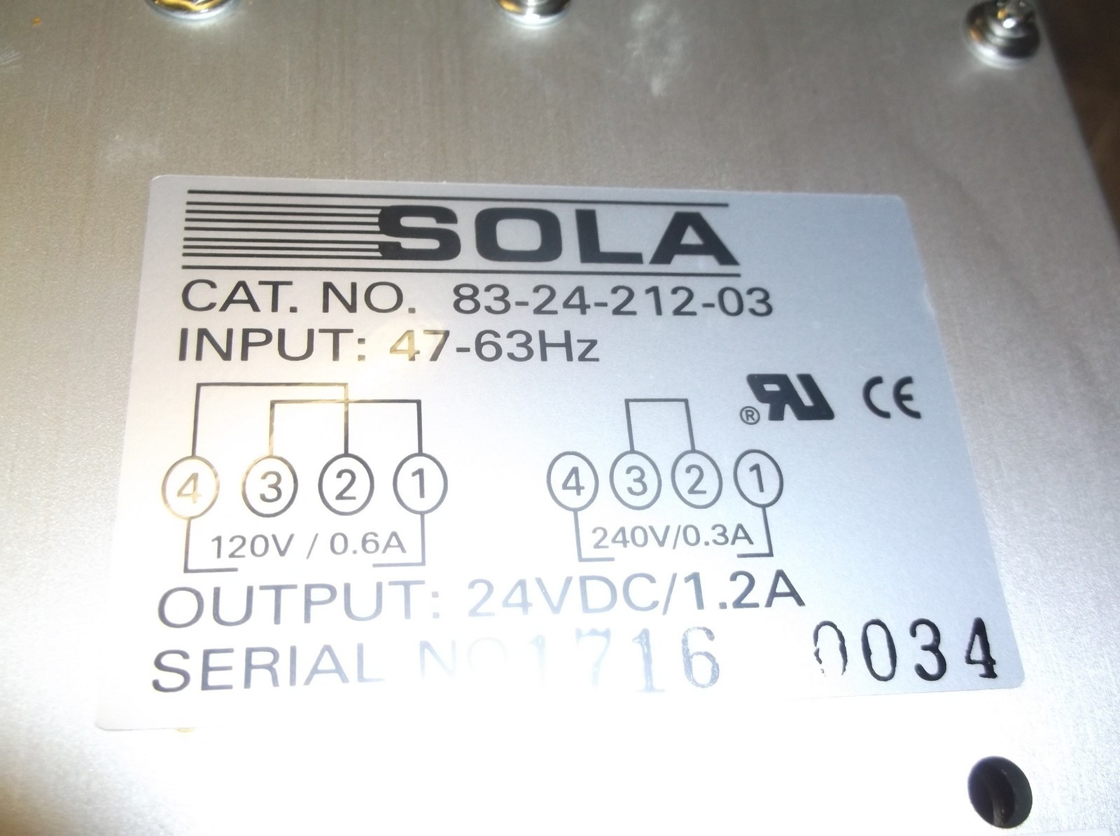 NEW Sola 83-24-212-03 Power Supply 083-00212-0300-24″ 24VDC/1.2 *FREE SHIPPING*