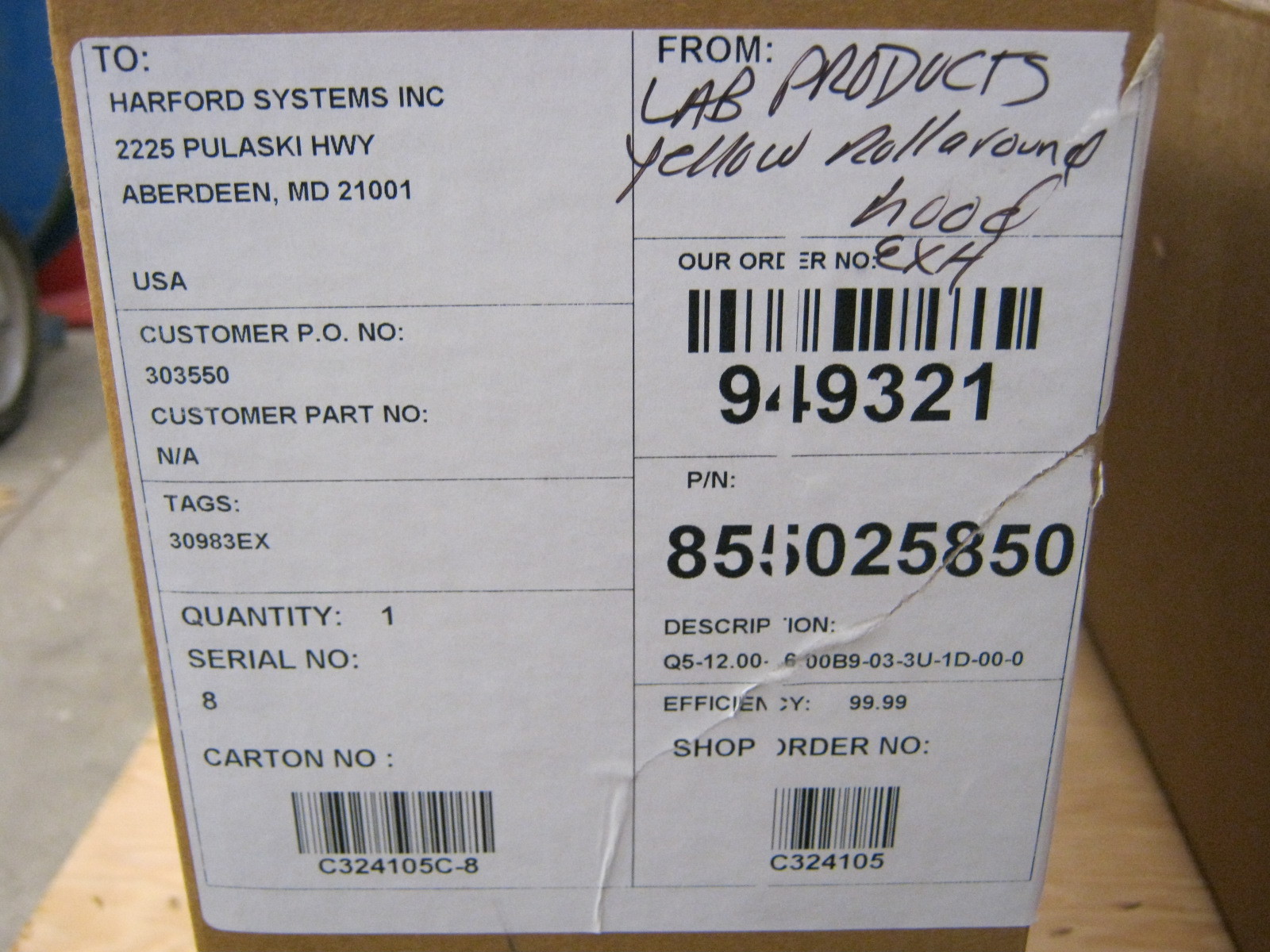 LAB PRODUCTS INC 855025850 AIR FILTER UNIT Q5-12.00-36.00B9-03-3U-1D-00-0