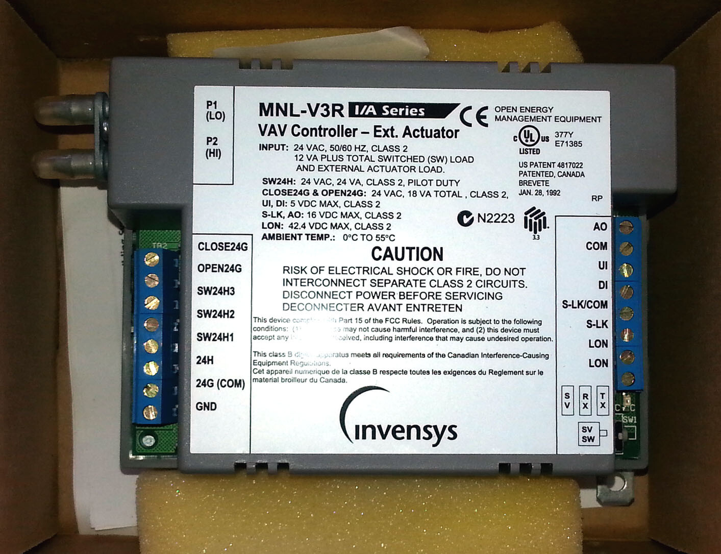 Schneider / TAC / Invensys I/A Series MNL-V3RV3 VAV MicroNet LonMark Controller