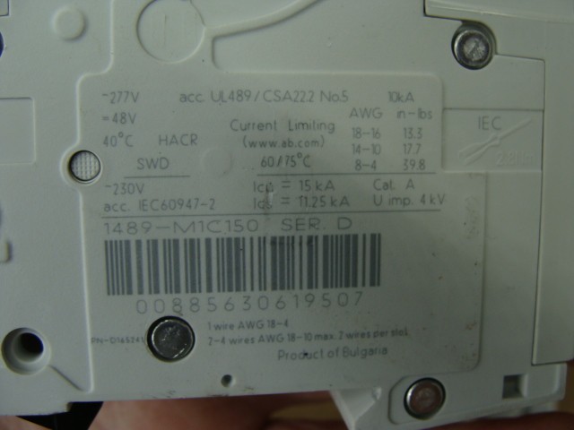 LOT OF 3 ALLEN BRADLEY CIRCUIT BREAKERS 1489-M C 15A 277V 1 POLE