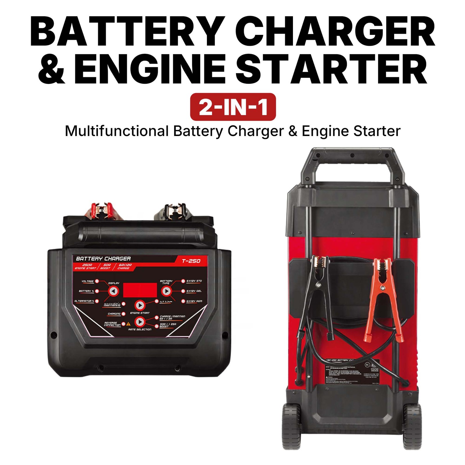 T-250 Battery Charger & Engine Starter – 250A Start, 50A Boost, 6V/12V