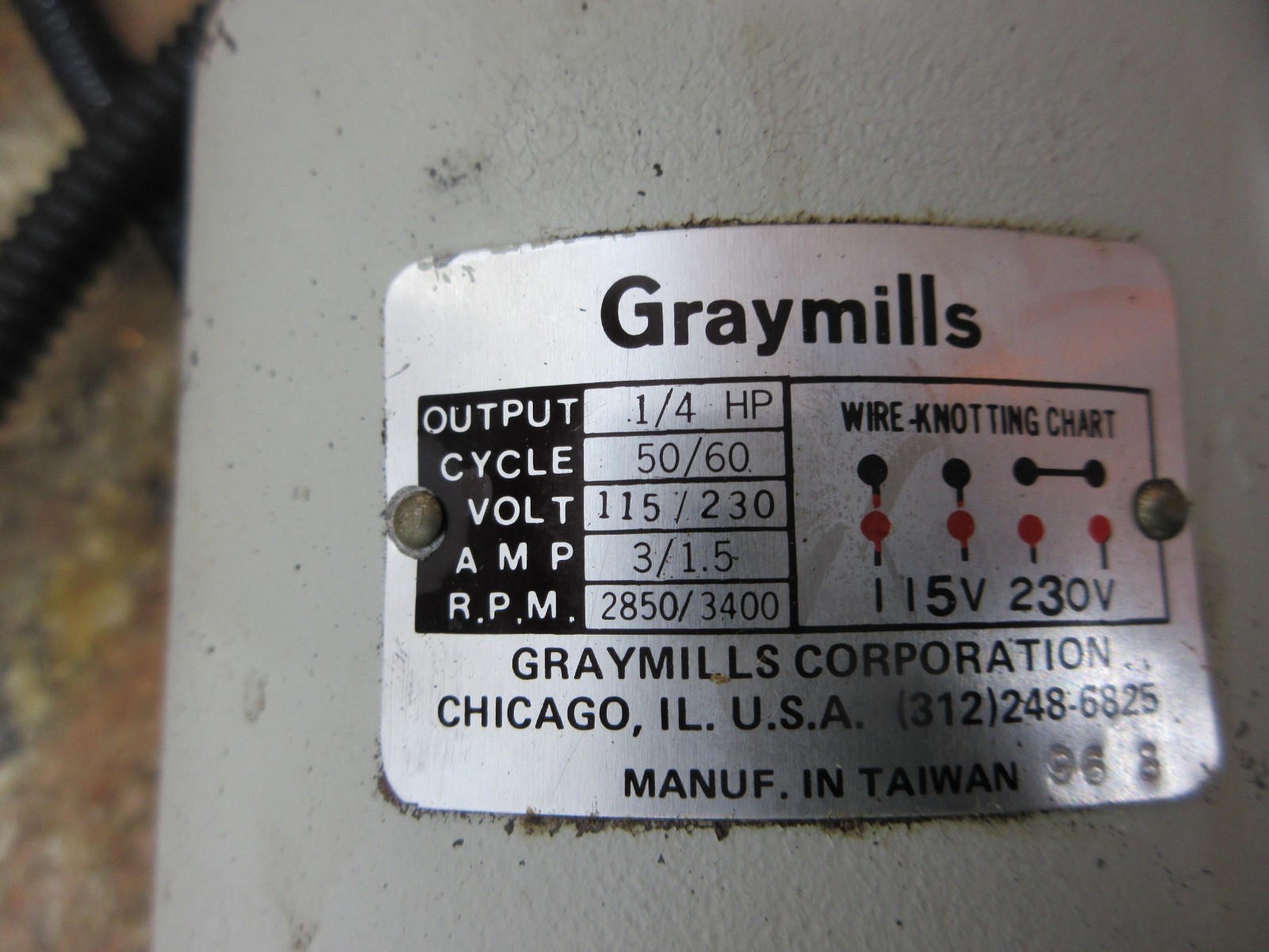 1996 HAAS VF-1 CNC VERTICAL MILL GRAYMILL 1/4 HP COOLANT PUMP