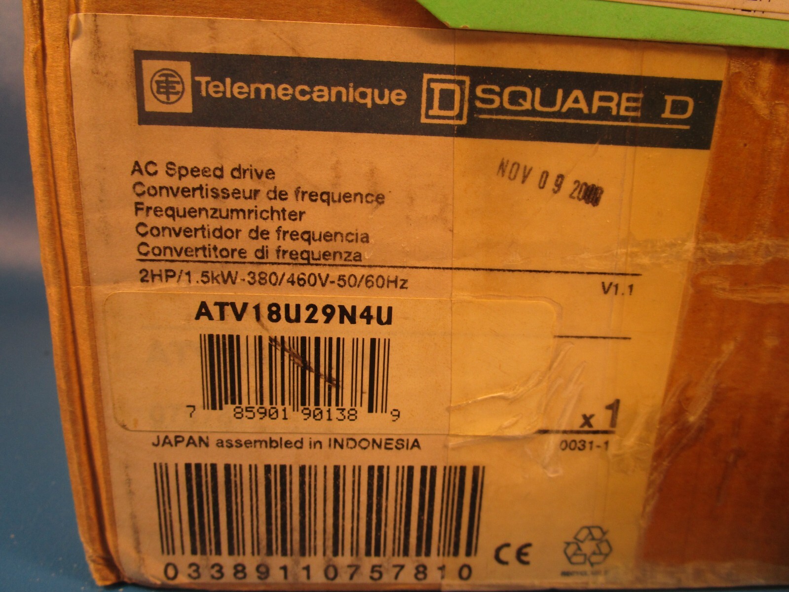 Telemecanique ATV18U29N4U, AC Drive, 2 HP/1.5 KW, 380-460VAC, 50/60HZ (SCHNEIDER