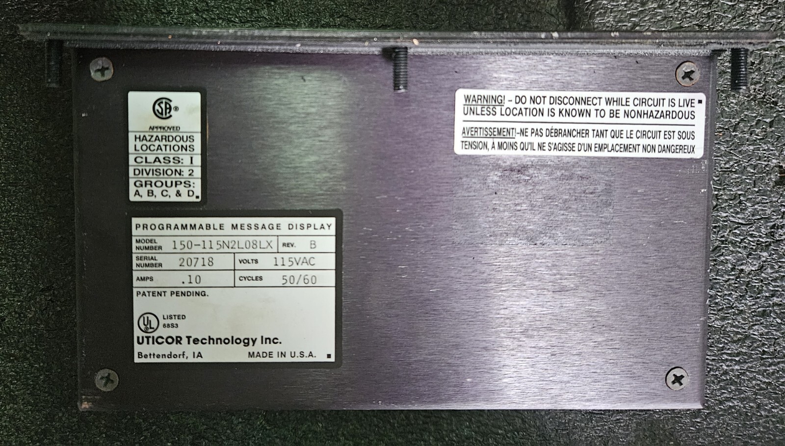 UTICOR 150-115N2L08LX / 150115N2L08LX Programmable Message Display