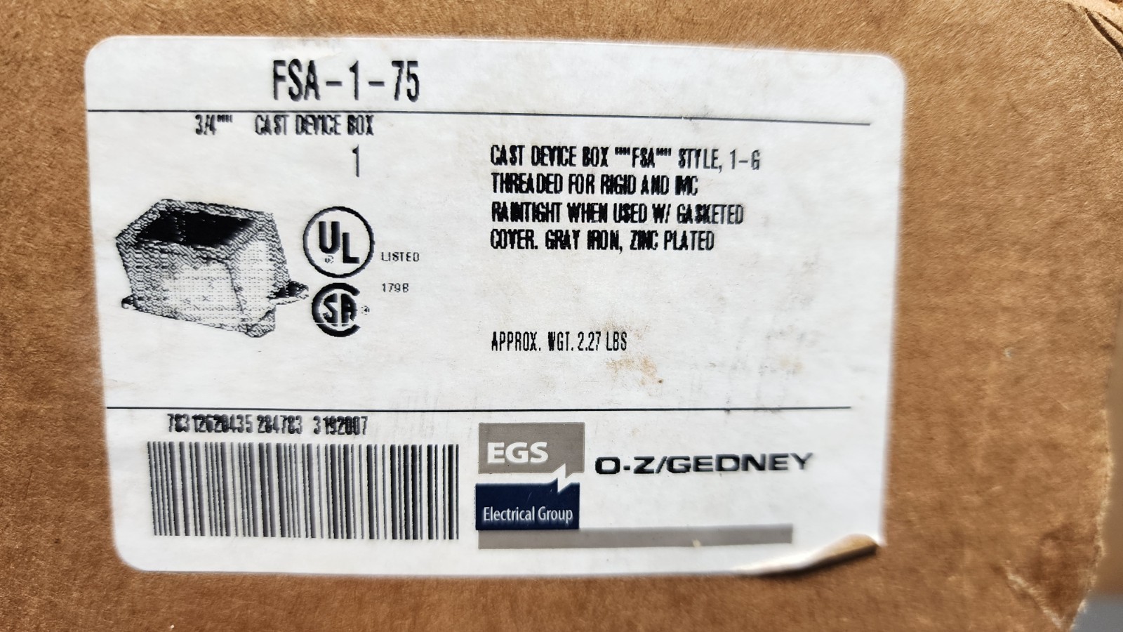 O-Z GEDNEY FSA-1-75 3/4″ CAST DEVICE BOXES (Qty 2)