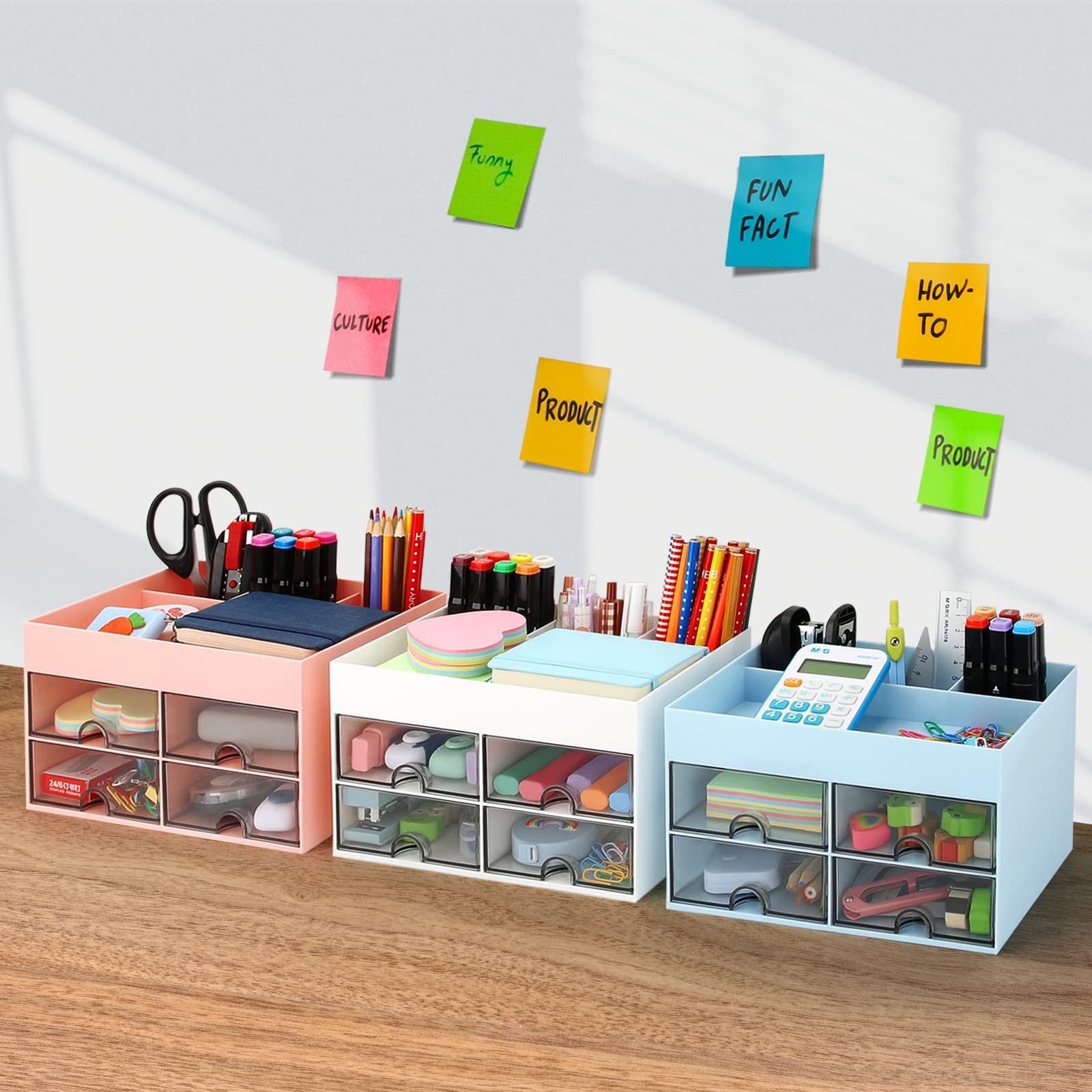 LETURE Desktop Organizer with Drawer, Accessories Stationary White