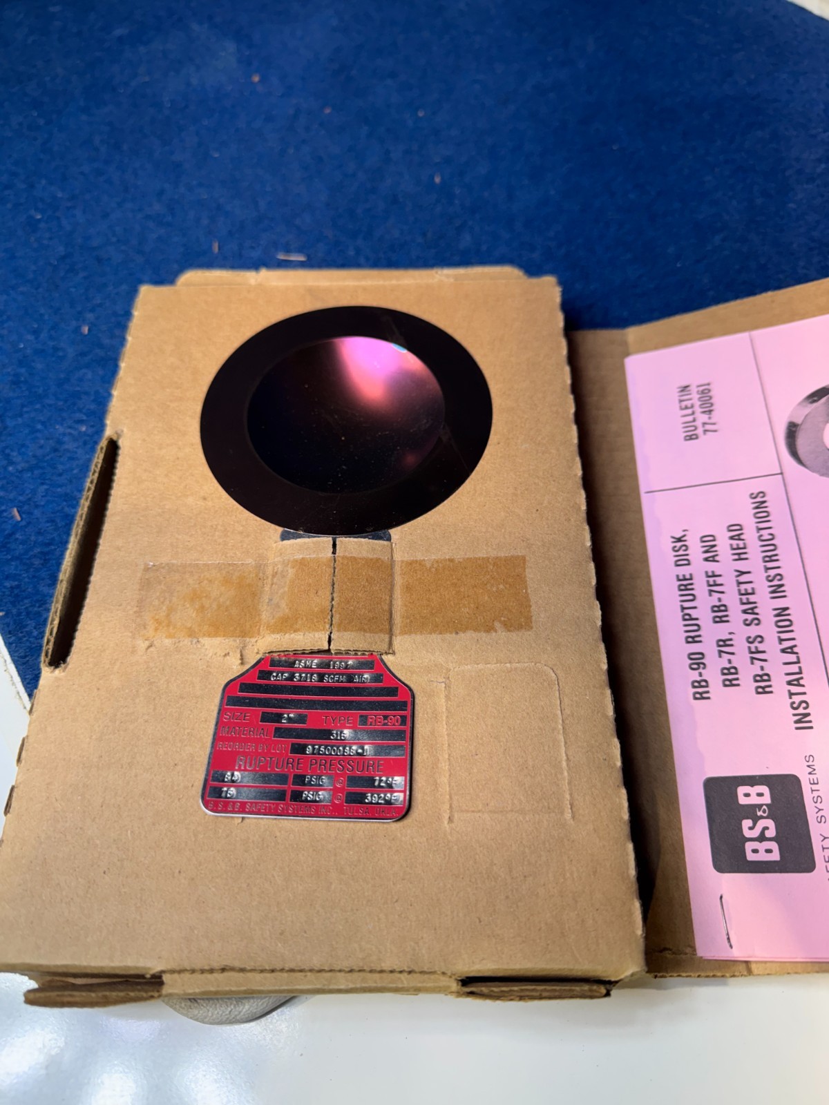 BS&B RB-90 Rupture Disk 2in 316 SS 84 PSIG @72F 75 PSIG @392F