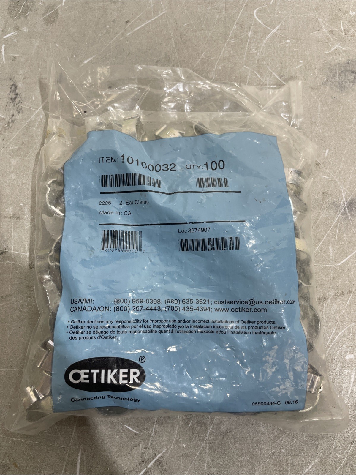 Oetiker 10100032 Zinc-Plated Steel Hose Clamp,2-Ear 21mm Closed-25mm 100 Pack
