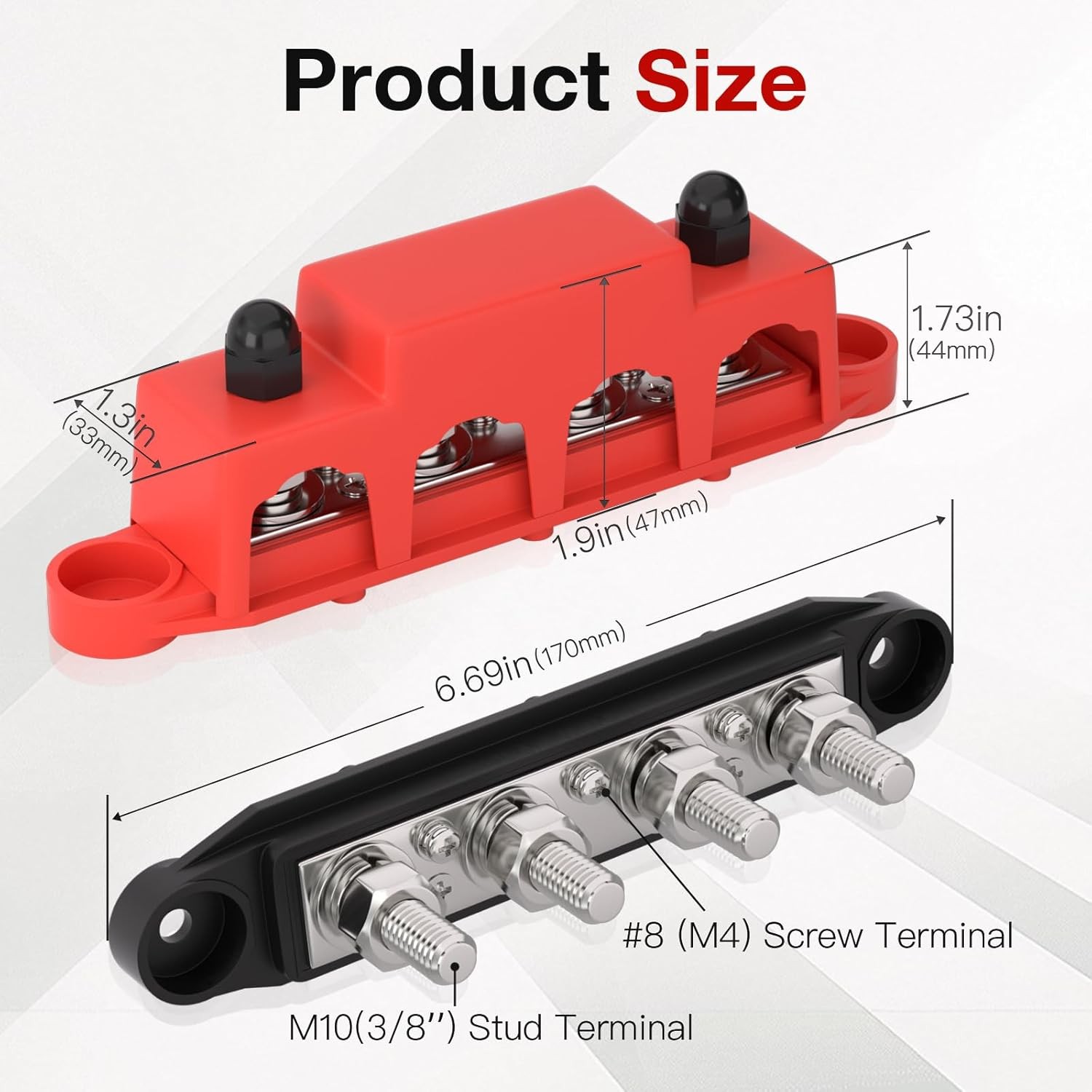 Joinfworld Bus Bar 12V 250A Power 4 x 3/8"(M10) Studs, 250A-Bus