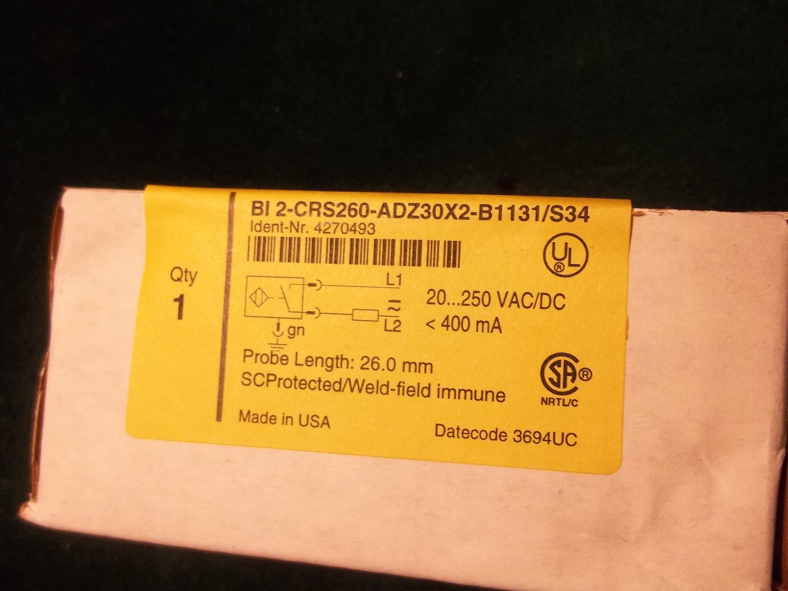 TURCK B12-CRS260-ADZ30X2-B1131/S34 PROXIMITY SWITCH Sensor – NEW ~ Aisle N